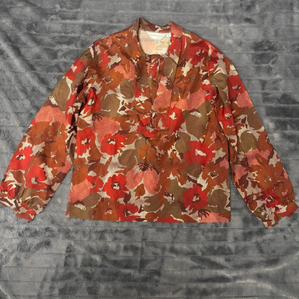 Vintage Donovan-Galvani Dallas Womens Red Brown Abstract Floral Blouse Size 14
